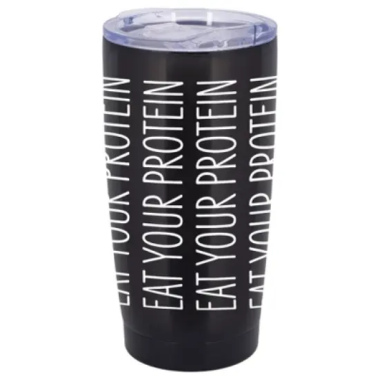 100 North 20 Ounce Stainless Steel On the Go Travel Tumbler With Push Top Lid, Eat Your Protein Black image {5}