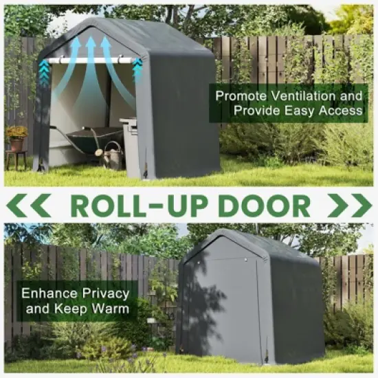 Tangkula 6.5 x 6 FT Portable Motorcycle Bike Shed w/ Roll up Zipper Door Ratchet Strap image {4}