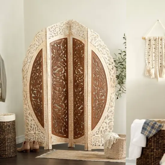 French Country Mango Wood Room Divider Screen Brown - Olivia & May image {1}