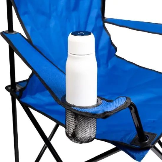 Lexi Home Blue Folding Chair with Cup Holder and Carry Bag image {2}