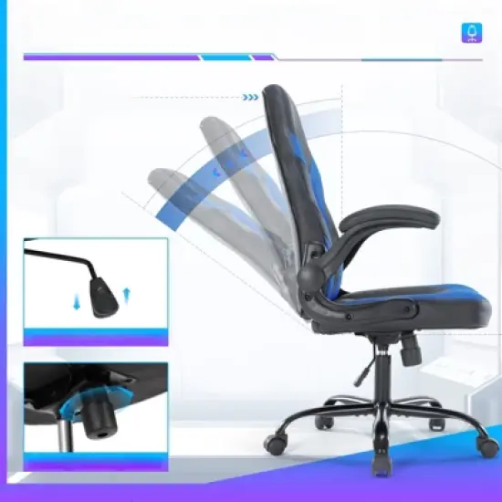 DSVIMOY Swivel Office Chair with Lumbar Support and S-shaped Backrest, Gaming Chair with Padded Armrests, Blue, 25.3"*41.8"*25.3" image {3}