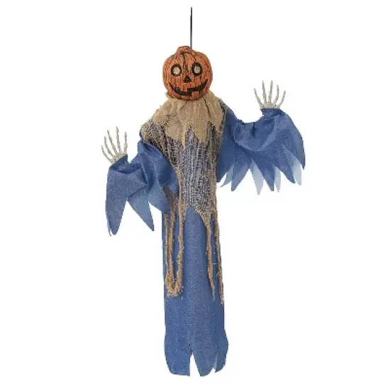 Morris Costumes 27 1/2" Hanging Blue & Burlap Pumpkin Man Halloween Decoration image {1}