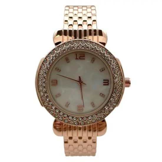 Olivia Pratt Round Face Rhinestone Bezel Bangle Women Watch image {4}
