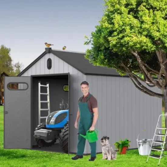 XWT013-1 8*10ft resin plastic storage shed for backyard garden big spire Tool storage image {16}