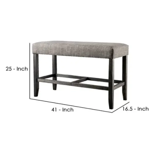 41" Counter Height Bench with Padded Seating Gray - Benzara image {4}