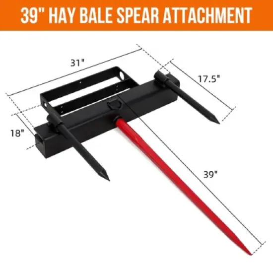 TROPOW Heavy-Duty Bale Spear Attachment (4000LB Capacity),Red/Black Quick-Attach Fork with 2x17.5" Stabilizers for Bobcat &Skid Steer Loaders image {2}