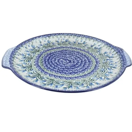 Blue Rose Polish Pottery 151 Ceramika Artystyczna Round Serving Tray with Handles image {5}