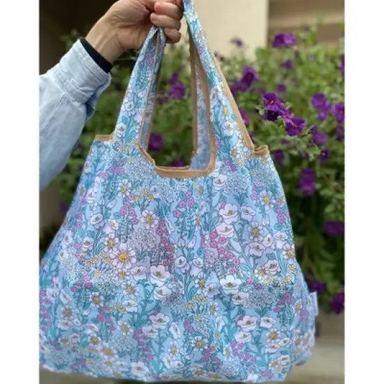 Wrapables Large & Small Foldable Nylon Reusable Shopping Bags (Set of 2), Flower Garden image {5}