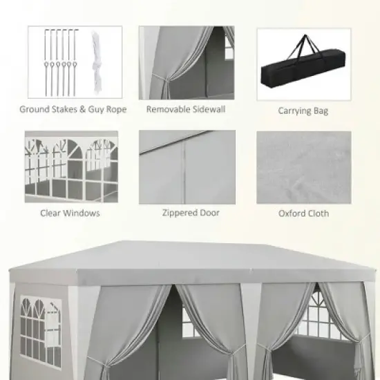 Resenkos Backyard Garden Canopy, Camping Canopy Screen Tent,19 x 10' Pop Up Canopy with Removable Sidewalls, Windows, Gray Light Gray image {3}