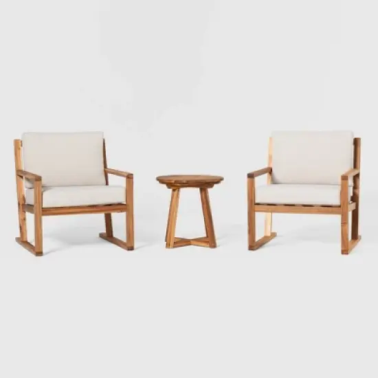 Saracina Home 3pc Modern Slat-Back Acacia Outdoor Conversation Set with Cushions 
 image {6}