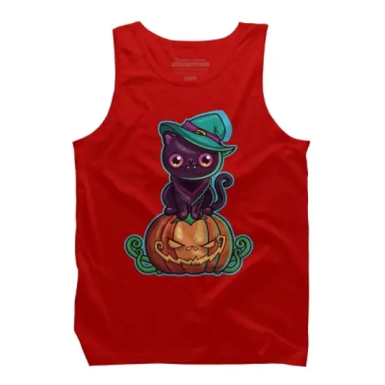 Men's Design By Humans Ferociously Cute Halloween Vampire Witch Kitty Cat By LittleBunnySunshine Tank Top image {4}