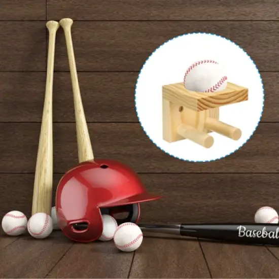 Unique Bargains Wall Mount Sturdy Wood Durable Storage Baseball Bat Holder image {2}
