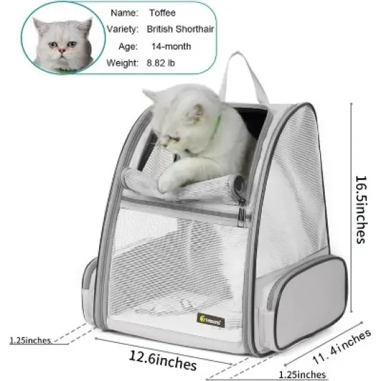Texsens Cat Backpack Carrier with Heated Cat Bed(Grey) image {2}