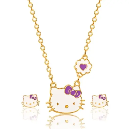 Hello Kitty Girls Necklace Stud Earrings Jewelry Set - 18+3" image {9}