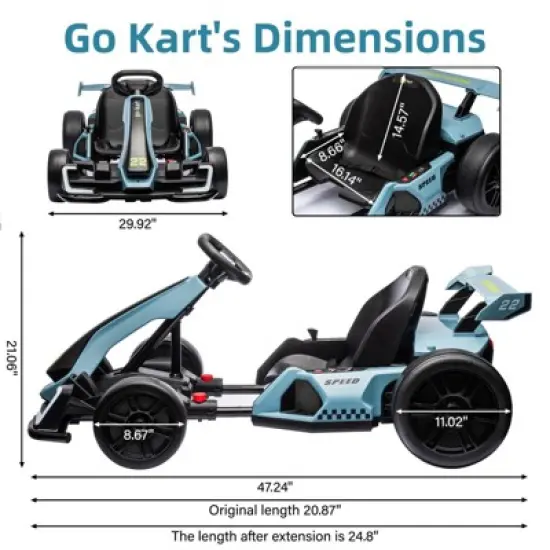 Kids Go Kart,24V  Electric Drift Kart Car with Adjustable Seat,IDE On Toy with 4 Speed Mode,Big Battery for Age 6-12 image {1}