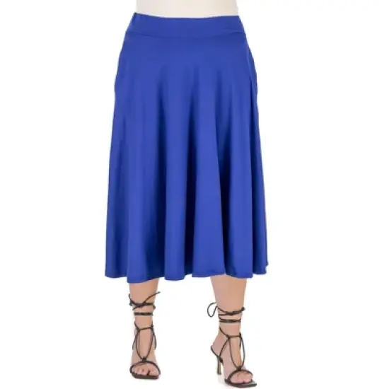 24seven Comfort Apparel Elastic Waist Pleated Pocket Plus Size Midi Skirt image {6}