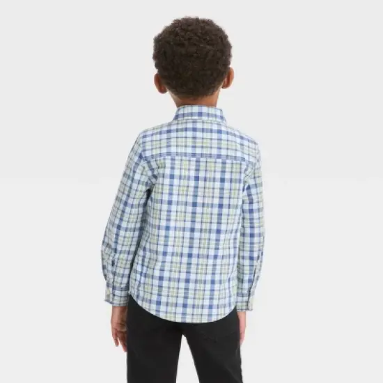 OshKosh B'gosh Toddler Boys' Short Sleeve Plaid Woven Button-Down Shirt - Navy Blue image {1}