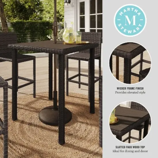 Martha Stewart Bedford Indoor-Outdoor Patio Bar Height Table with Engineered Wood Top in Rattan Wicker image {2}