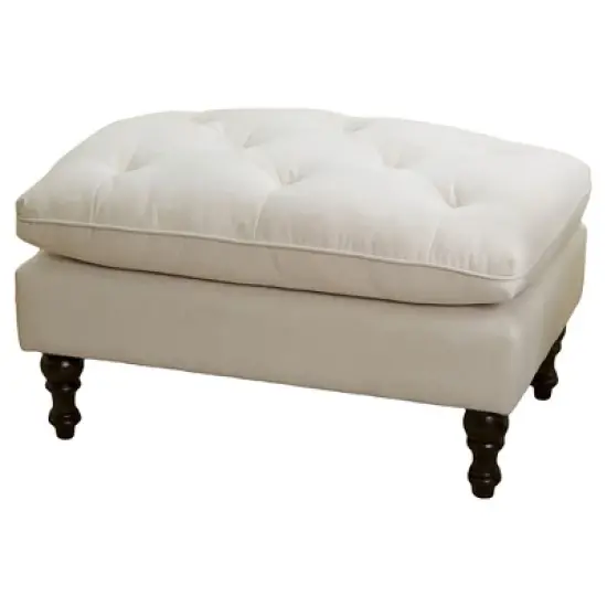 Jeremy Tufted Ottoman Cr&egrave;me Velvet - Christopher Knight Home: Upholstered Footrest, Hardwood Frame, 200lb Capacity image {3}