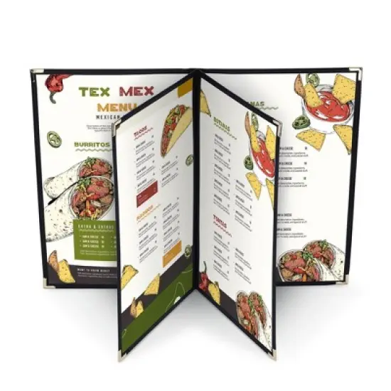 WeChef 10 Pack Restaurant Menu Covers 8.5" x 14" Book Style 4 Pages 6 Views Cafe Black image {5}