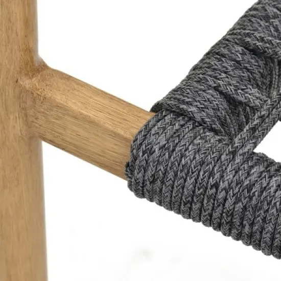 Rectangular Planked Wood Outdoor Dining Set：7-Piece Mesh Weave Chair Patio Furniture image {12}