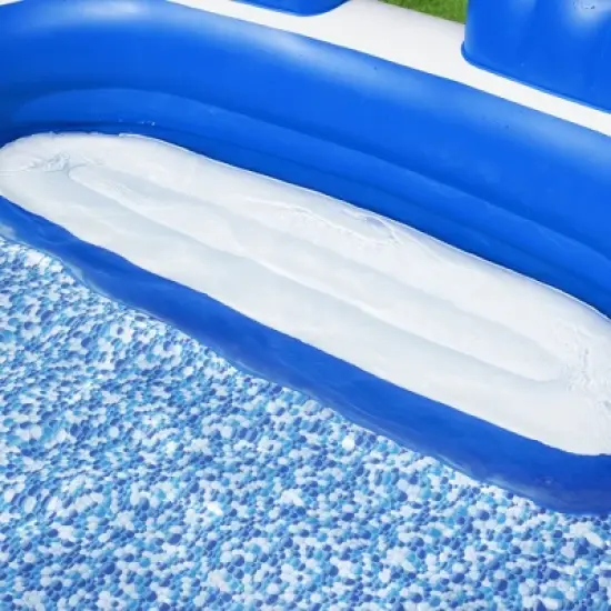 H2OGO! Splash Paradise Outdoor Inflatable Family Swimming Pool with Mosaic Print Floor, Headrests, and Cup Holders, Blue image {1}