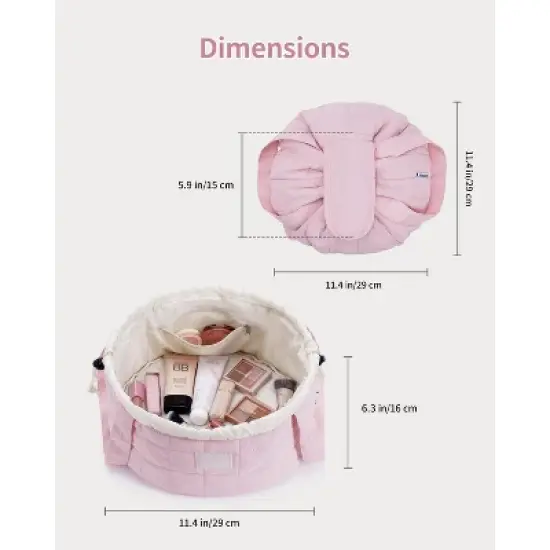 Narwey Barrel Drawstring Makeup Bag, Large Quilted Puffer Cosmetic Bag image {2}