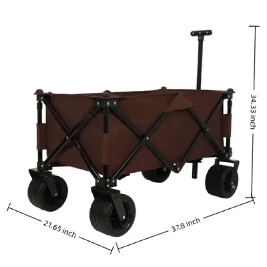 DSVIMOY Collapsible Wagon, Folding Wagon Cart with Big Wheels for Camping, Sports, Garden, Baseball, Brown, 37.8"*21.65"*34.33" image {2}