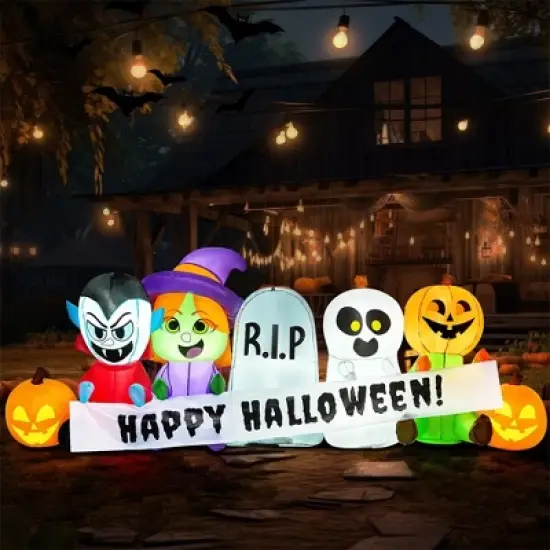 Joyfy 8 FT Long Inflatable Halloween Outdoor Decorations, Inflatable Pumpkin Ghost Vampire Witch Tombstone with LEDs for Yard Garden Lawn Decorations image {3}