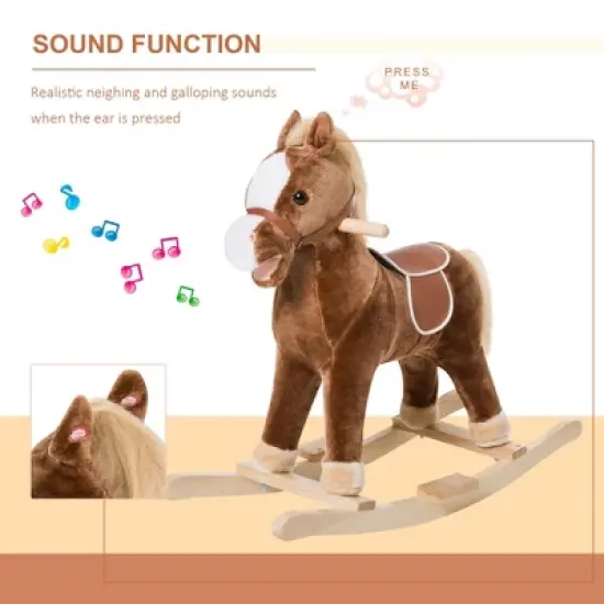 Qaba Kids Plush Toy Rocking Horse Ride on with Realistic Sounds - Brown image {3}