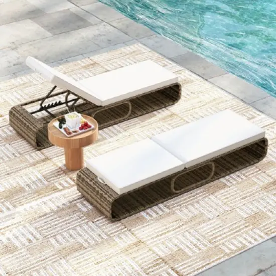 Costway 1/2 PCS Outdoor Chaise Lounge Chair with Adjustable Backrest Cushion and Storage image {3}