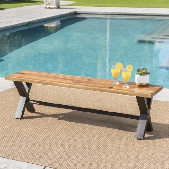 Sanibal Acacia Wood Patio Dining Bench - Brown - Christopher Knight Home image {1}