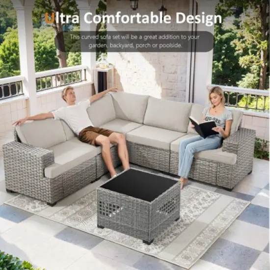Outdoor Sectional Sofa Patio Furniture Sets with Thickened Cushions image {4}