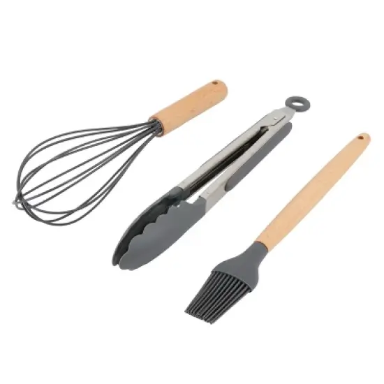 Gibson Home Holton 7 Piece Silicone Beech Wood Kitchen Tool Set in Grey image {3}