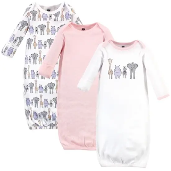 Hudson Baby Infant Girl Cotton Long-Sleeve Gowns 3pk, Pink Safari image {4}