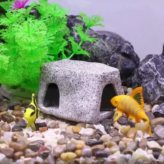 Unique Bargains Ceramic Aquarium Hideaway Rock Cave Fish Tank Decoration Gray 3.15''x2.20''x1.77'' image {5}