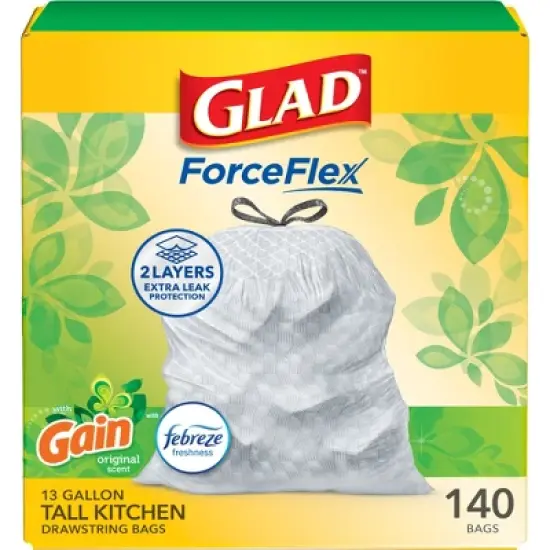 Glad ForceFlex Drawstring Trash Bags - Gain Original - 13gal/140ct image {17}