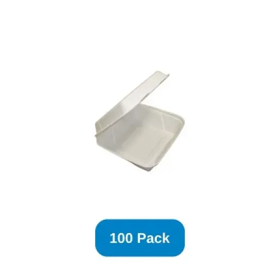 StalkMarket 8" x 8" x 3" Clamshell Single Compartment Sugarcane - Pack of 100 image {2}