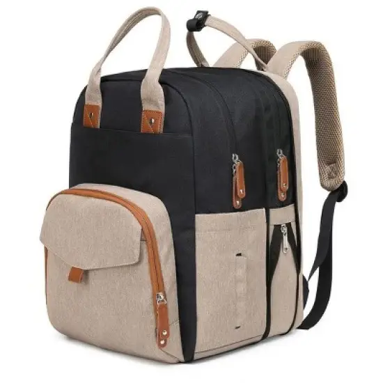 Itopfox Expandable Diaper Backpack for Twins - Dual Compartments, 26-36L Capacity, Includes Changing Pad & Stroller Straps, Unisex Black Khaki image {8}