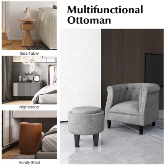 Costway Modern Accent Chair with Ottoman Armchair Barrel Sofa Chair with Footrest Grey image {7}
