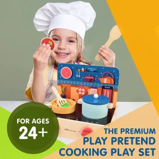 Leo & Friends 2-in-1 Mini Kitchen 15-Piece Wooden Play Set image {2}