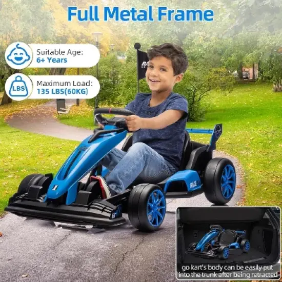 24V Kids Ride on Go Kart, 7.5mph Variable High Speed Drifting Car, 7ah Battery 200W*2 Motors,Ajustable Legroom for Kids Grows, Blue image {2}