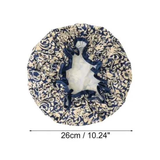 Unique Bargains Women Double Layer Flowers Shower Cap Navy Blue 1 Pc image {1}