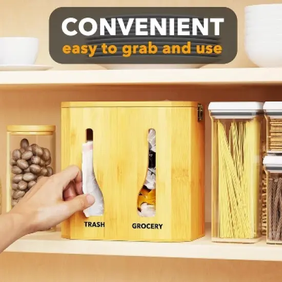 Trash Bag Dispenser & Grocery Bag Holder for Kitchen Organization (Bamboo)-SpaceAid&reg; image {4}