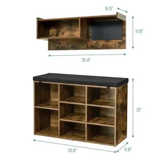 Garvee Shoe Bench and Coat Rack Set, 4 in 1 Hall Tree with Shoe Rack for Entryway Hallway image {7}