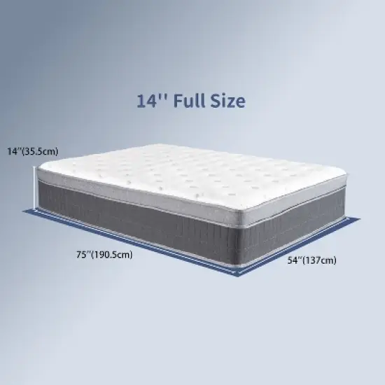 Resenkos Full Size Boxed Memory Foam Hybrid Mattress With 14-Inch Height, Pocketed Springs For Enhanced Sleep Quality, Light Gray And Gray image {5}
