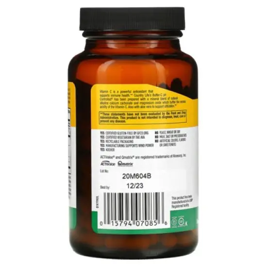Country Life Buffer-C, pH Controlled, 500 mg, 120 Vegetarian Capsules image {2}