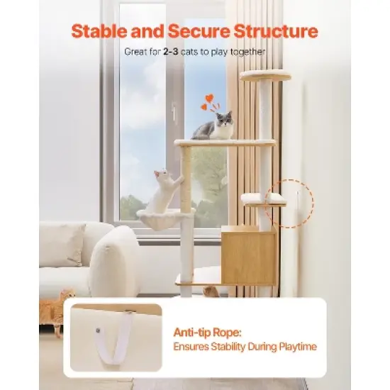 VEVOR Large Cat Tree, 68.9 inches Tall, Multi-level Cat Condo Furniture Activity Center with Cozy Perches, Sisal Scratching Posts, Burly Wood image {6}