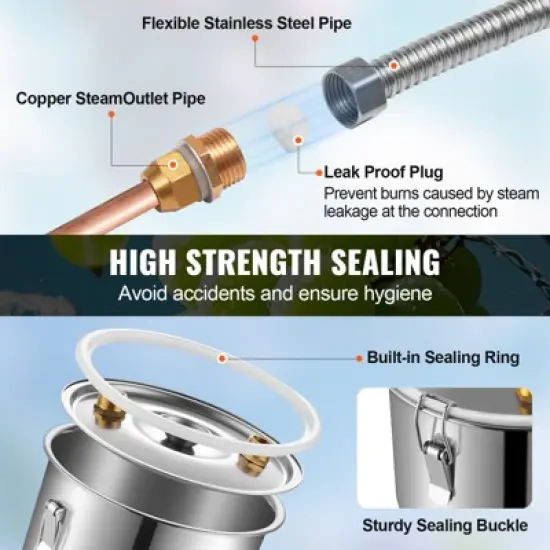 VEVOR Alcohol Still, 13.2 Gal / 50 L Stainless Steel Water Alcohol Distiller with Copper Coil for Fast Cooling, Dual Condenser Distiller Kit, Silver image {6}