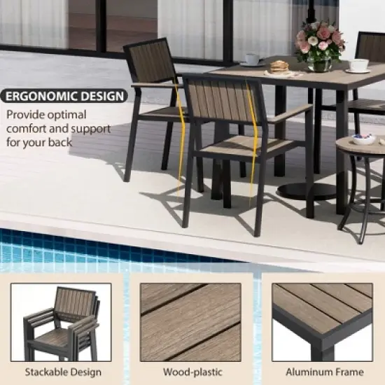 Pamapic 6-Piece Aluminum Outdoor Patio Dining Set with Square Table, Small Side Table and 4-Stackable Chairs image {4}